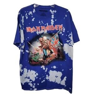 Iron Maiden Vintage Style Graphic Artwork Tye Dye Short Sleeve Shirt XL Blue